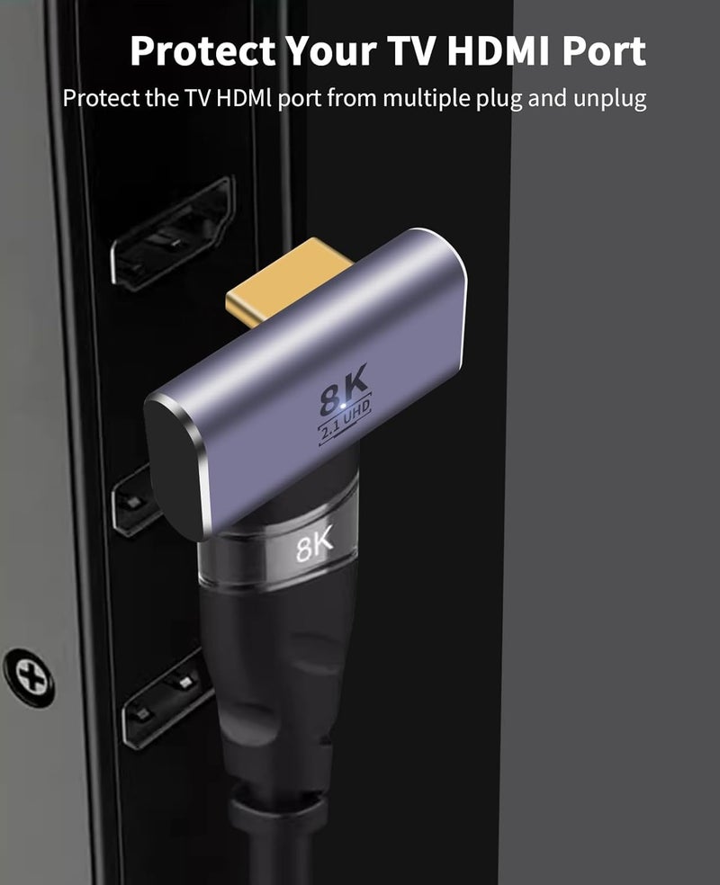 Poyiccot 8K HDMI 90 Degree Adapter, 270 Degree Left and Right Angle HDMI 2.1 Adapter, Male to Female Extender, 48Gbps, 8K@60Hz for HDTV Laptop PS5 Xbox, 2-Pack - Image 5